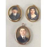 Three Miniatures of family portraits in Gold coloured frames original watercolours of fine quality