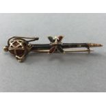 Antique Scottish Gold Sword Brooch set with various Agate and stamped RD 118492, tests as 9ct approx