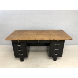 Twin pedestal American metal desk with pine desk top