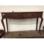 Bow fronted hall / console table, Queen Anne legs to front and two drawers under, approx 122cm x