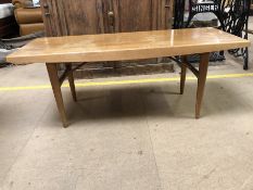 Mid Century rectangular coffee table with flared edges, approx 106cm x 41cm x 43cm tall (A/F)