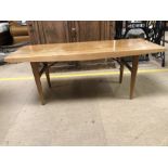 Mid Century rectangular coffee table with flared edges, approx 106cm x 41cm x 43cm tall (A/F)