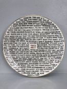 GRAYSON PERRY O.B.E., R.A. (BRITISH B.1960) '100% ART' PLATE - 2020 ceramic plate, developed for the