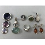 Collection of silver and silver coloured jewellery to include a pair of Amber pear shaped earrings