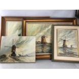 Collection of four oil paintings by WYN APPLEFORD (1932-2016), windmill scenes, three framed: approx