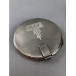 Fully hallmarked Circular Silver Compact Birmingham by maker Frank William Bravington with Art