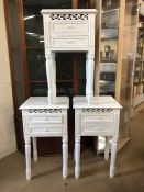 Three white painted occasional / bedside tables each with two drawers