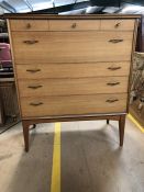 Elegant Mid Century seven drawer chest of drawers on slightly splayed legs (A/F)