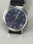 Zenith Wristwatch automatic model 28800, blue face (replacement strap). Watch has date aperture