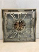 Large modern square wall clock with gear design, approx 80cm x 80cm x 10cm deep