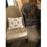 Two wicker Lloyd Loom style chairs: one armchair, one nursing chair