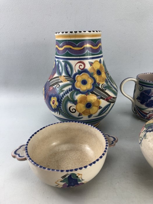 Five pieces of Poole pottery comprising three vases, jug and bowl. Includes XA design vase (approx - Image 2 of 15