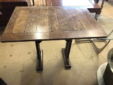 Small oak table with plank top, approx 92cm x 65cm x 74cm tall