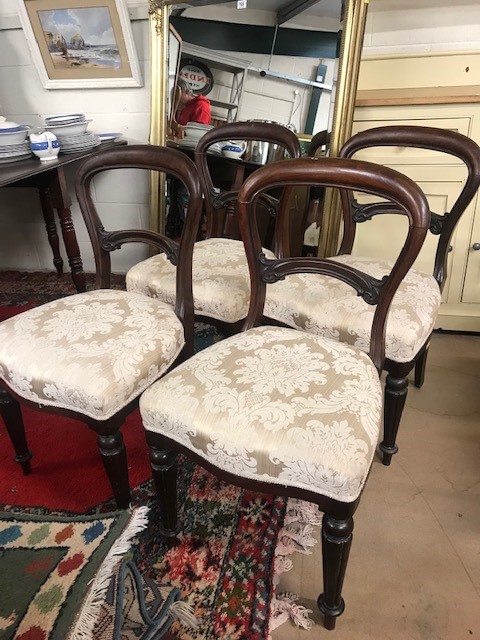 Four Victorian balloon back dining chairs