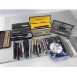 Collection of Fountain pens, pencils, ink pens to include Parker, Waterman etc
