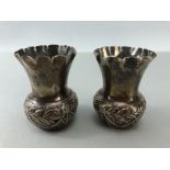 Pair of Victorian miniature Hallmarked Silver vases Birmingham by maker Minshull & Latimer 1896