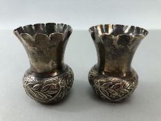 Pair of Victorian miniature Hallmarked Silver vases Birmingham by maker Minshull & Latimer 1896