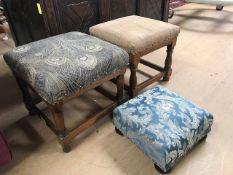 Collection of three low upholstered stools