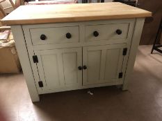 Painted pine kitchen island with two cupboards and two drawers to each side, hanging rail to one