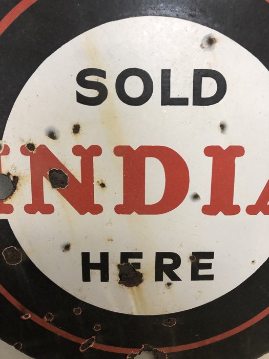 Vintage circular original tinplate sign, double sided, black, red and white for 'SOLD INDIA HERE' - Image 7 of 11