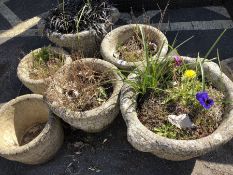 Three pairs of circular garden planters