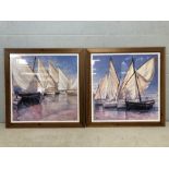 Pair of large framed prints of sailing boats, approx 93cm x 93cm (inclu. frame)
