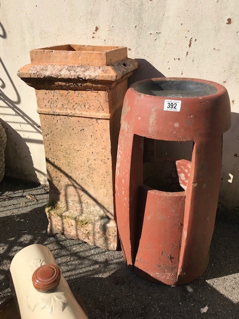 Two original rustic chimney pots, the largest approx 71cm tall