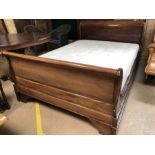 Double wooden sleigh bed in mahogany with mattress