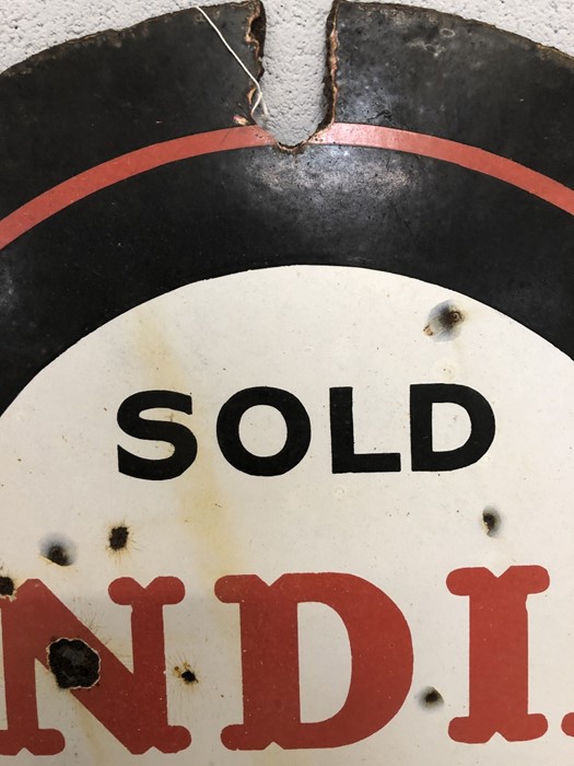 Vintage circular original tinplate sign, double sided, black, red and white for 'SOLD INDIA HERE' - Image 10 of 11