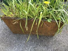 Metal, rusty patina planter, approx 51cm x 33cm x 23cm tall