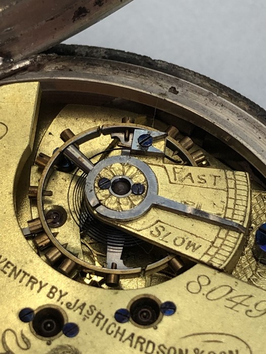 A substantial silver chronograph pocket watch by J. Richardson, Coventry, signed to inside F.W. - Image 12 of 17