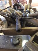 Collection of vintage tools to include wooden planes etc.