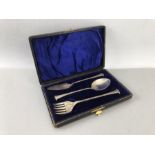 Hallmarked Silver Christening set in blue velvet case