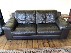 Two seater brown leather sofa, approx 208cm in length