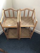 Pair of Wicker and bamboo side tables (bed 11)