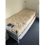 Single white painted metal bed and mattress (lot 2)
