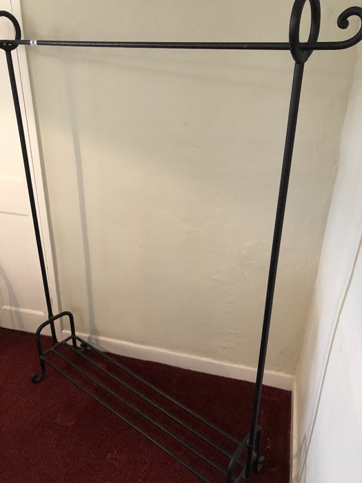 Wrought iron hanging rail with shoe rack, approx 145cm in length - Image 6 of 6