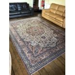 Large red ground rug, approx 333cm x 240cm