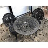 Aluminium circular garden table and two chairs