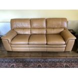 Three seater leather sofa in tan leather, approx 220cm in length