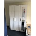 Modern white three door wardrobe with shelves and hanging rail (bed 2)