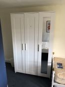 Modern white three door wardrobe with shelves and hanging rail (bed 2)