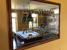 Stewarts Whisky advertising mirror, approx 94cm x 69cm