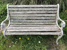 Wooden garden bench with metal ends