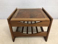 Mid Century pine tile-topped coffee table