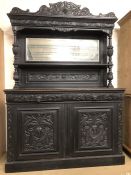 Victorian oak Green Man carved mirror-back sideboard with cupboard and two drawers under, approx