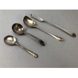 Collection of silver items to include a marrow spoon marked Silversmiths Chester and the largest