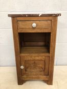 Marble topped pot cupboard with single drawer and carved detailing