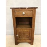 Marble topped pot cupboard with single drawer and carved detailing