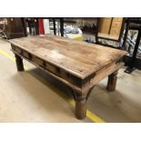 Mexican pine oblong coffee table with two drawers, approx 120cm x 60cm x 40cm tall